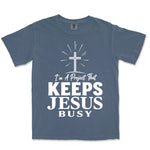 I Am A Project That Keeps Jesus Busy | Denim front
