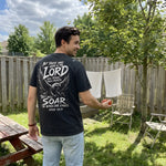 Soar On Wings Like Eagles worn by a model | Black model back