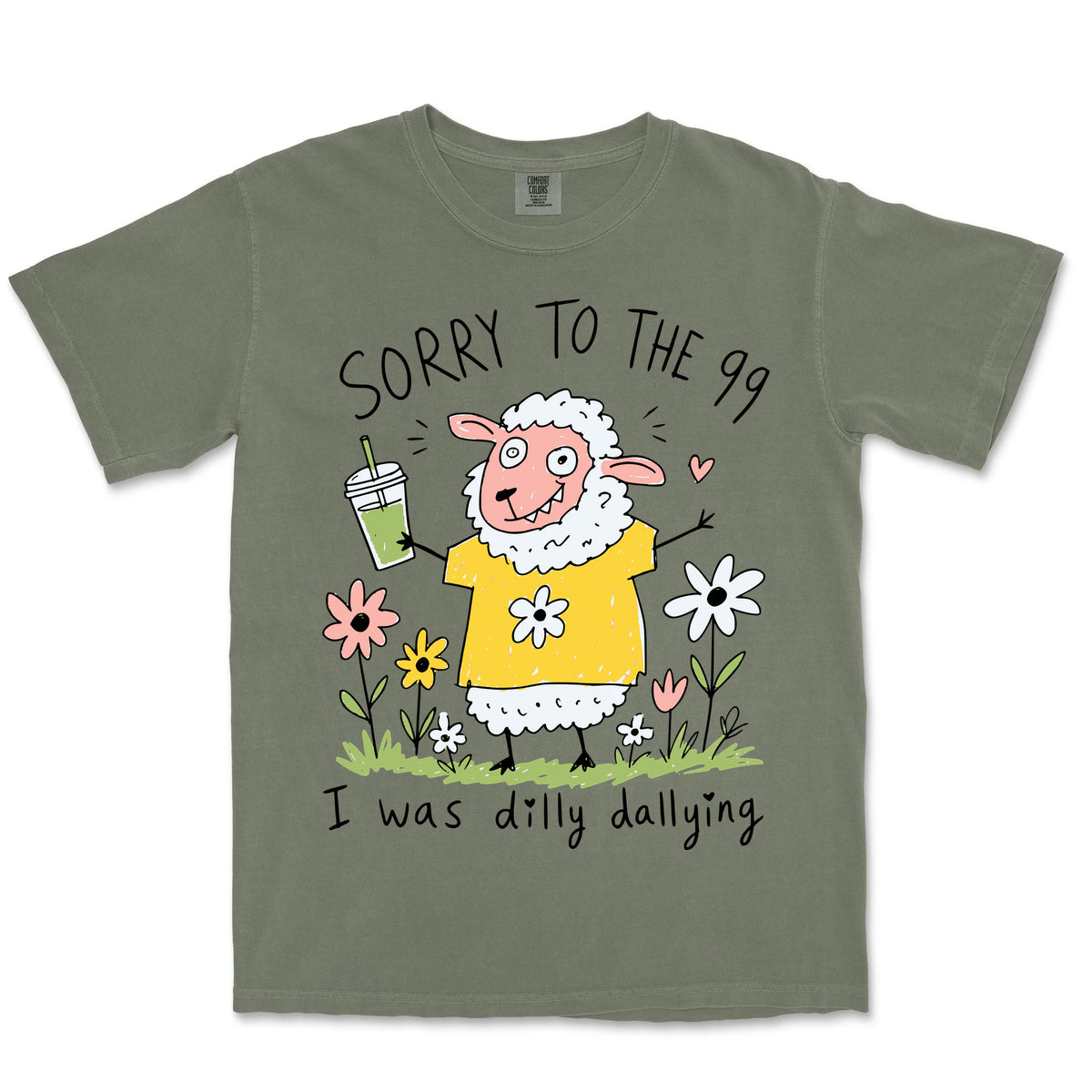 Sorry To The 99 Smoothie Sheep Tee | Moss front