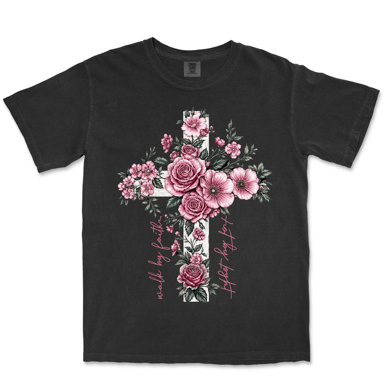 Walk By Faith Rose Cross | Black front
