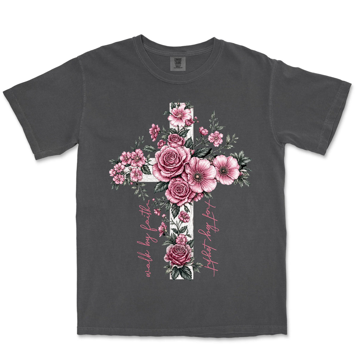 Walk By Faith Rose Cross | Graphite front