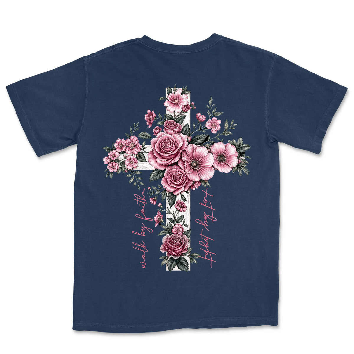 Walk By Faith Rose Cross | Navy back