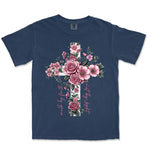 Walk By Faith Rose Cross | Navy front