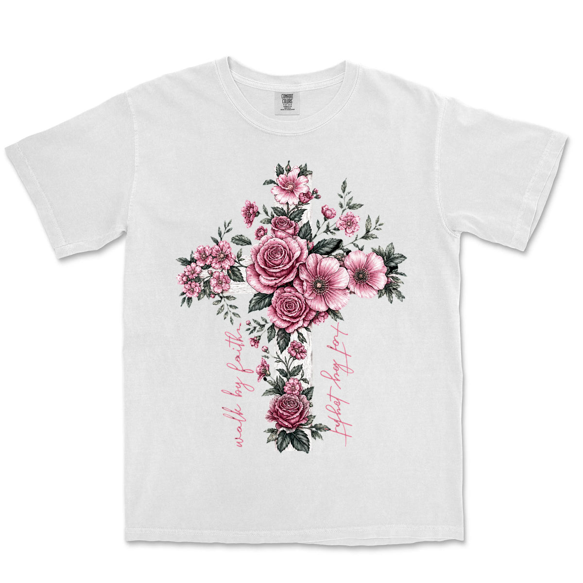 Walk By Faith Rose Cross | White front