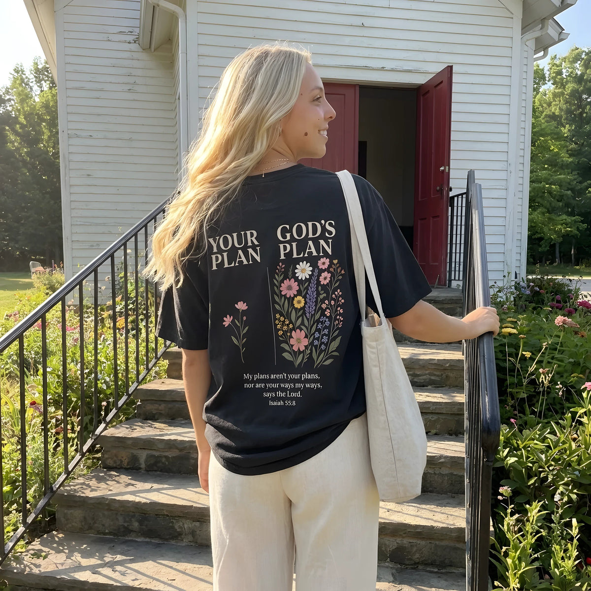 Your Plan, God's Plan worn by a model | Black model back